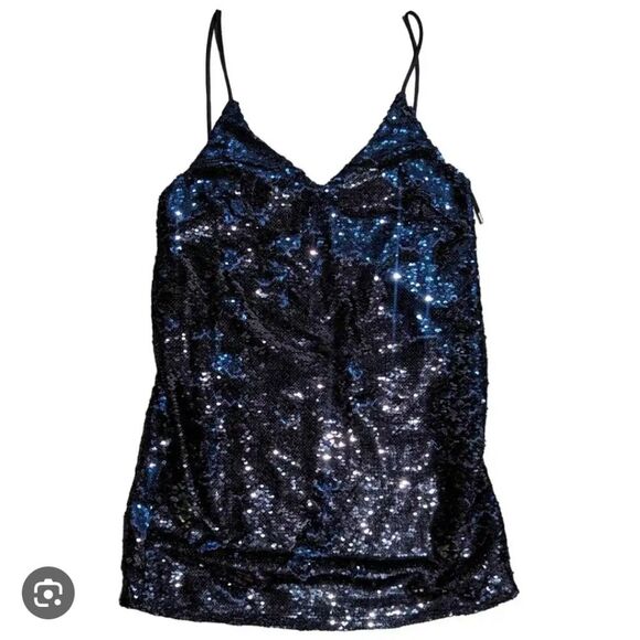 Hummingbird Navy Blue Black Flip Sequins Mini Dress S - Picture 2 of 2